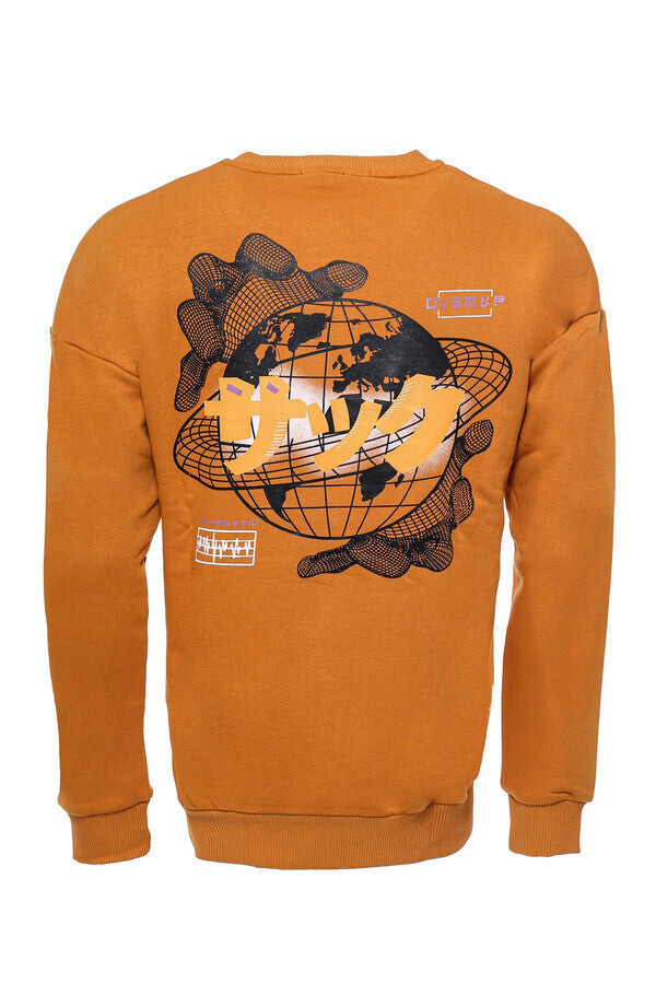 Orange Printed Circle Neck Sweatshirt - Wessi