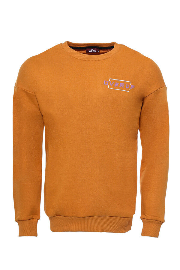 Orange Printed Circle Neck Sweatshirt - Wessi