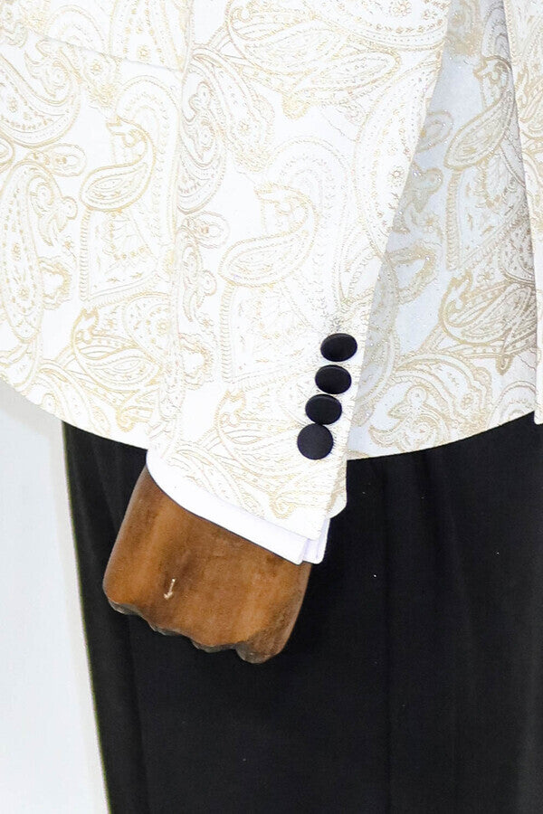 Blazer de fiesta Paisley con solapa de pico blanco para hombre - Wessi