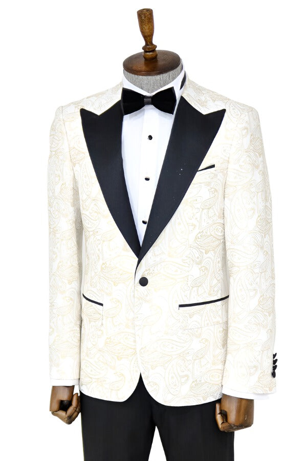 Paisley Peak Lapel White Men Prom Blazer - Wessi