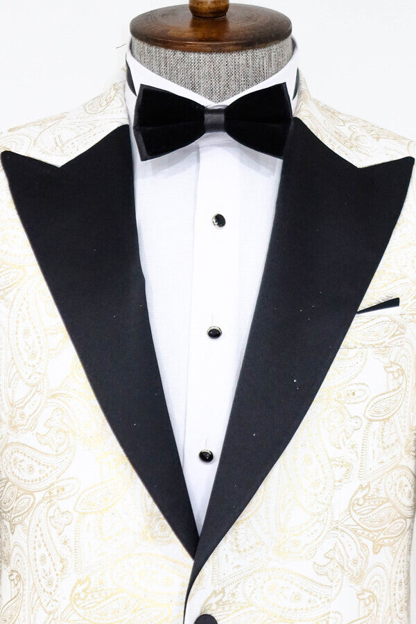 Blazer de fiesta Paisley con solapa de pico blanco para hombre - Wessi