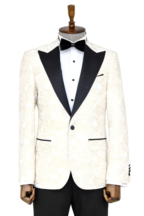 Blazer de fiesta Paisley con solapa de pico blanco para hombre - Wessi