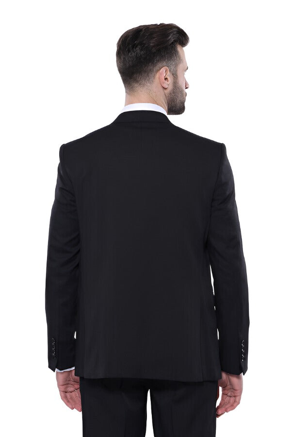 Patterned Black Vested Suit - Wessi