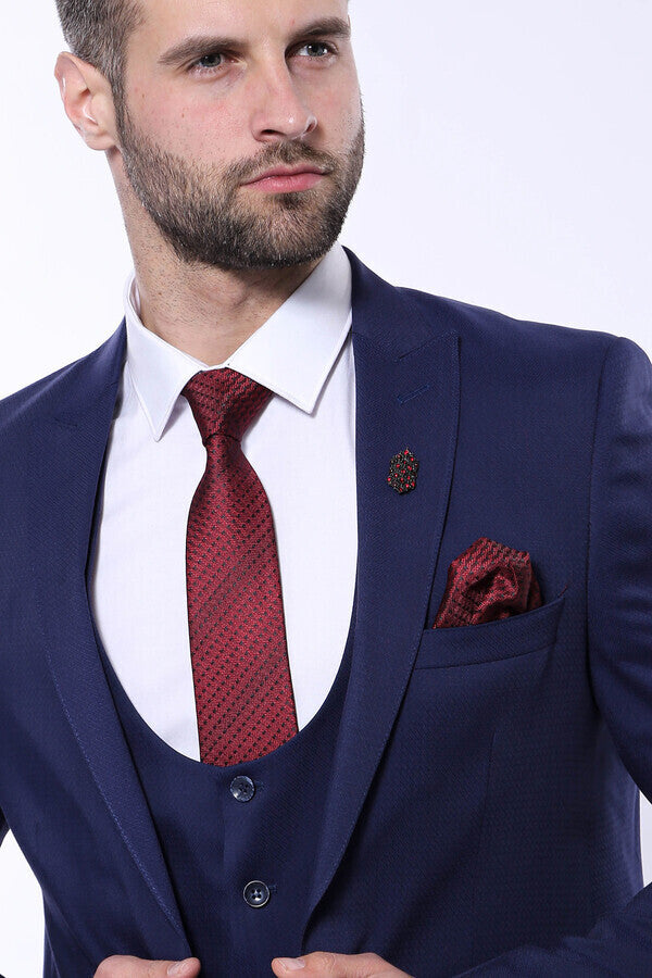 Patterned Blue Vested Suit | Wessi