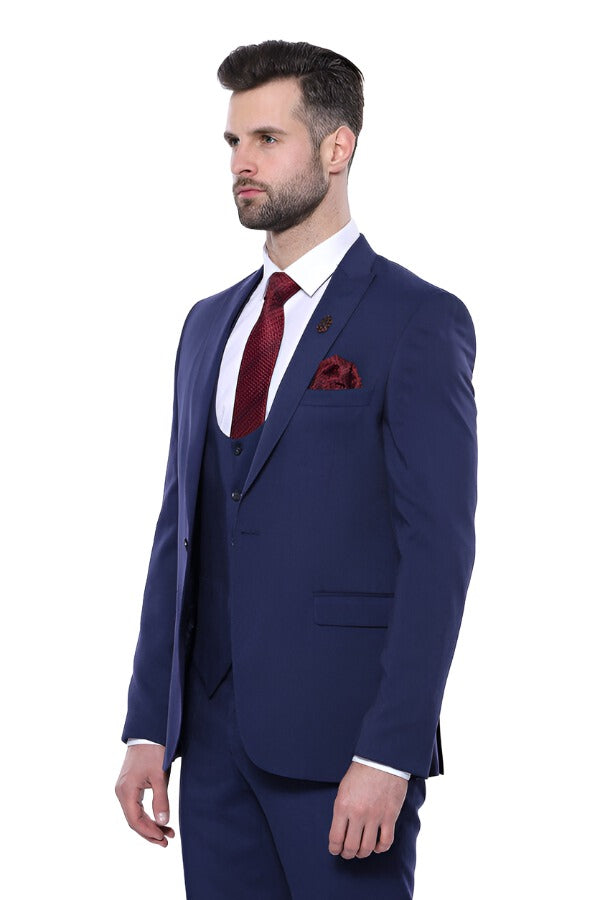 Patterned Blue Vested Suit | Wessi