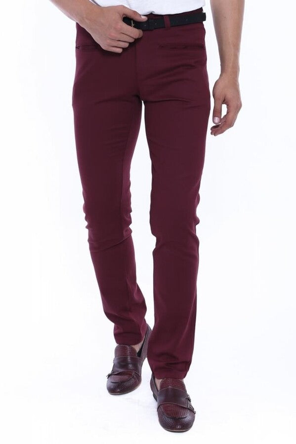 Patterned Burgundy Cotton Trousers - Wessi