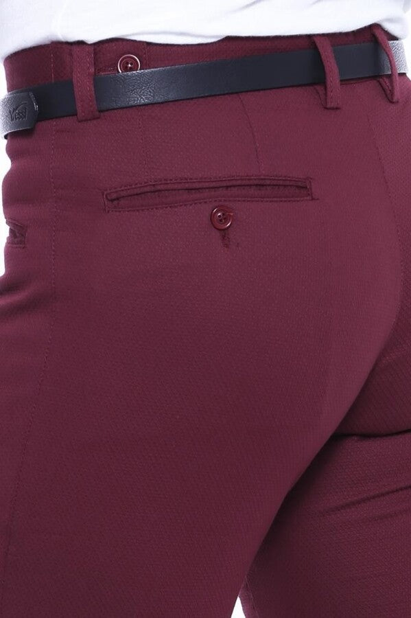Patterned Burgundy Cotton Trousers - Wessi