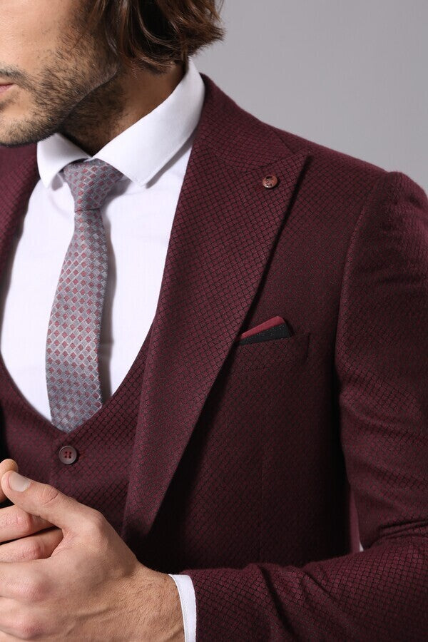 Patterned Burgundy Suit - Wessi
