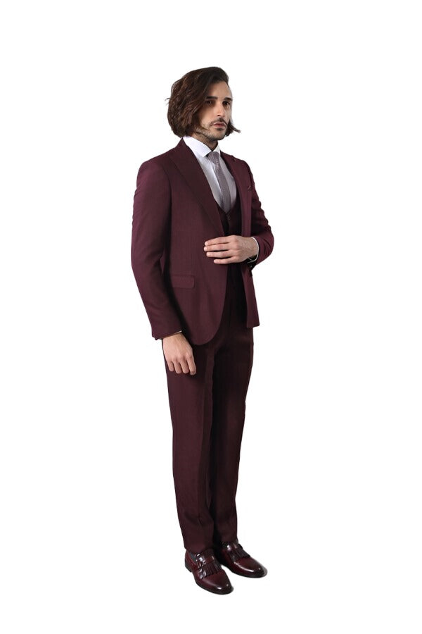 Patterned Burgundy Suit - Wessi