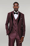 Patterned Burgundy Velvet Lapel Groom Suit - Wessi