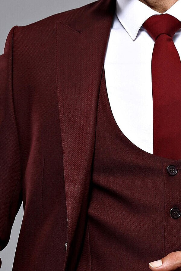 Patterned Claret Red 3 Piece Suit | Wessi
