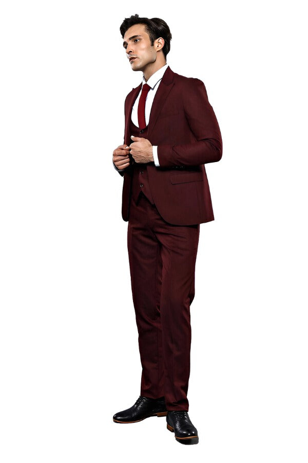 Patterned Claret Red 3 Piece Suit | Wessi