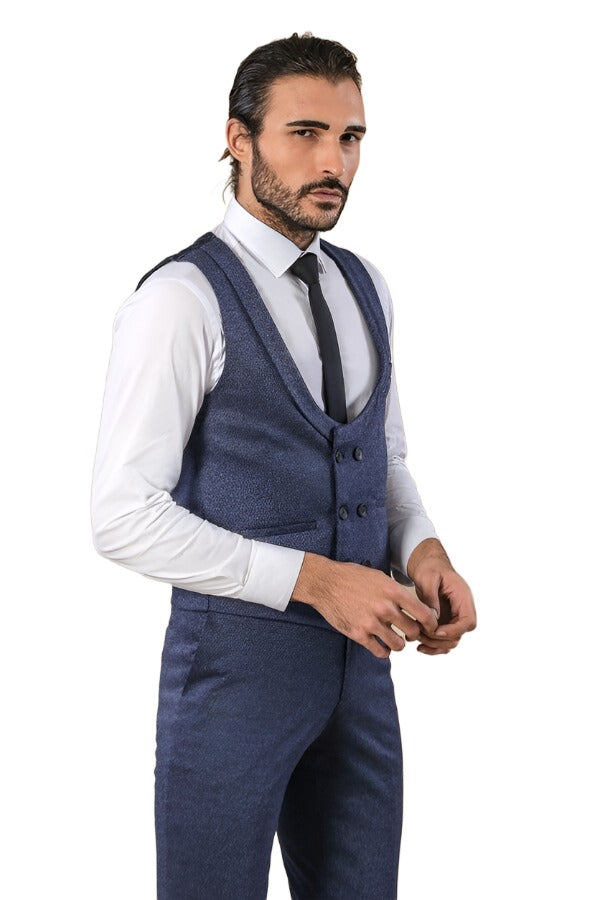 Conjunto Pantalón Chaleco Azul Cruzado Estampado - Wessi