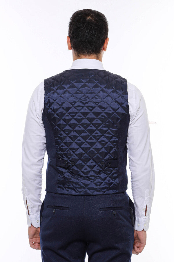 Conjunto pantalón chaleco hombre estampado doble botonadura azul marino oscuro - Wessi