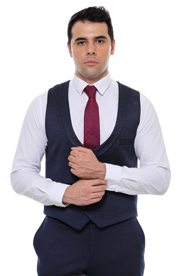 Conjunto pantalón chaleco hombre estampado doble botonadura azul marino oscuro - Wessi