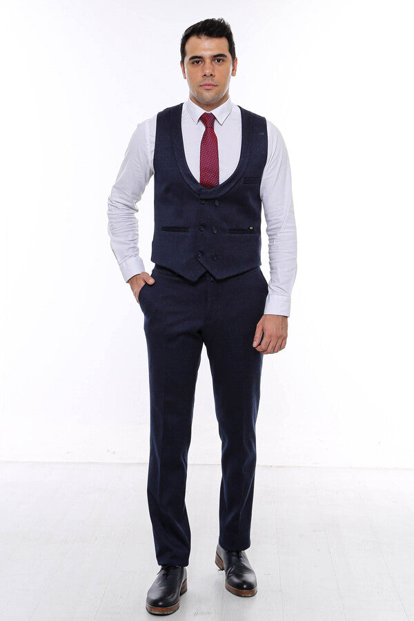 Conjunto pantalón chaleco hombre estampado doble botonadura azul marino oscuro - Wessi