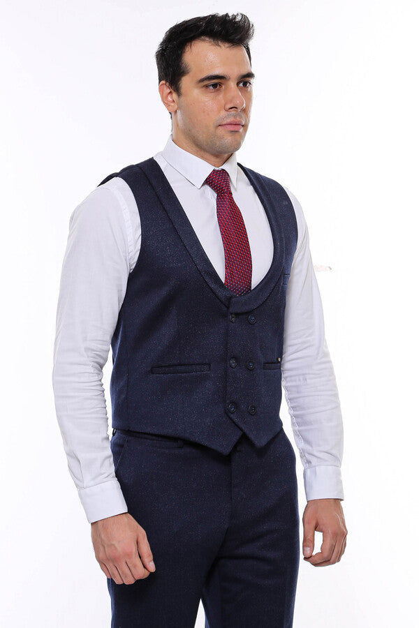 Conjunto pantalón chaleco hombre estampado doble botonadura azul marino oscuro - Wessi