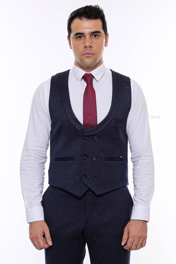 Conjunto pantalón chaleco hombre estampado doble botonadura azul marino oscuro - Wessi