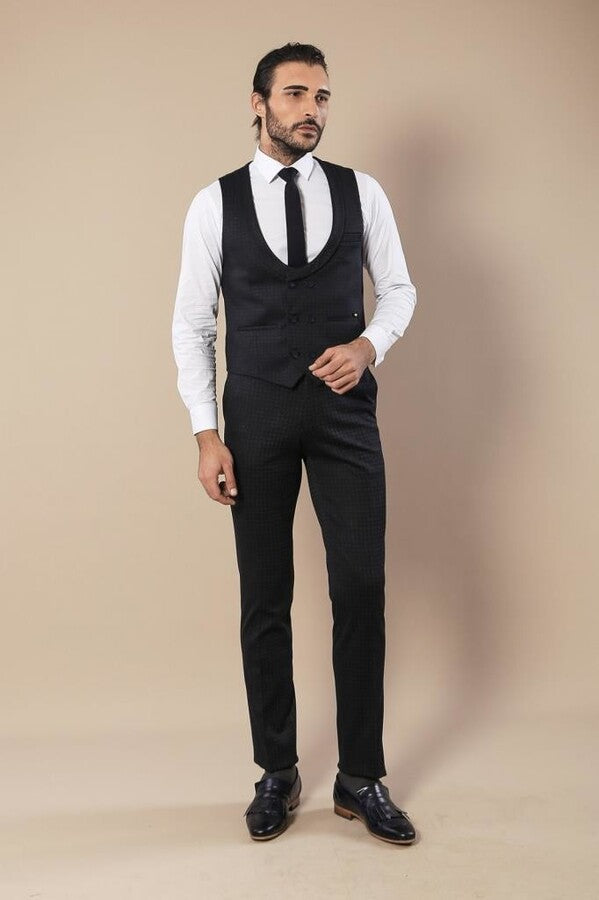 Conjunto Chaleco Pantalón Hombre Azul Marino Cruzado Estampado - Wessi