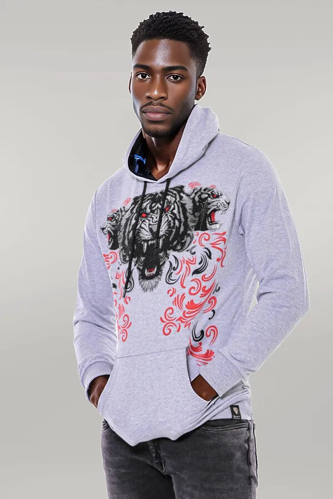 Patterned Hooded Silver Grey Sweatshirt - Wessi