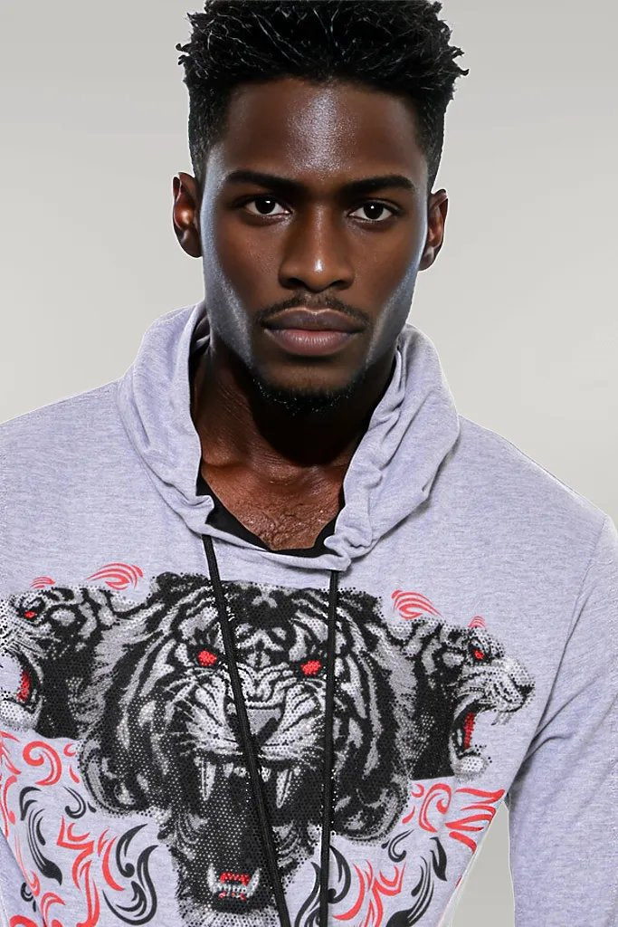 Sweat à capuche gris argenté à motifs - Wessi