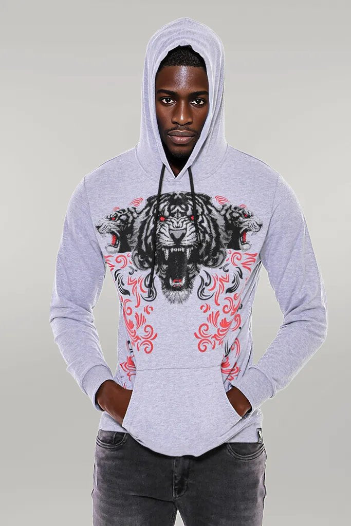 Patterned Hooded Silver Grey Sweatshirt - Wessi