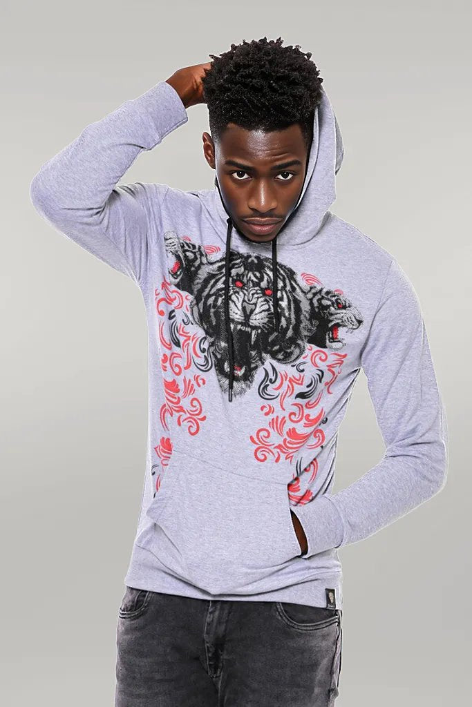 Patterned Hooded Silver Grey Sweatshirt - Wessi