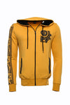 Patterned Hooded Zippered Yellow Sweatshirt - Wessi