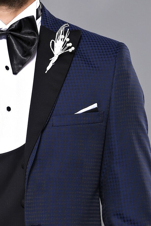 Patterned Jacket Navy Blue Tuxedo | Wessi