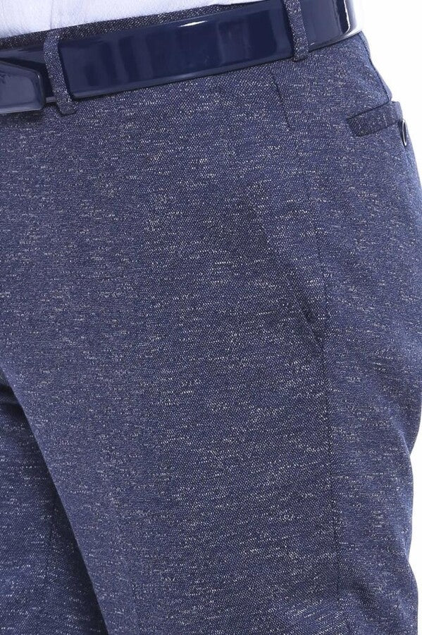 Patterned Navy Blue Men Trousers - Wessi
