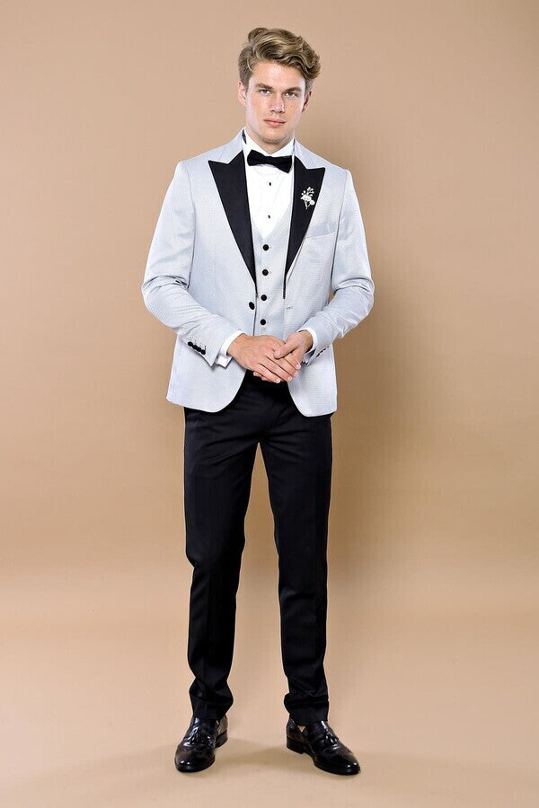 Patterned Removable Lapel Grey Tuxedo | Wessi