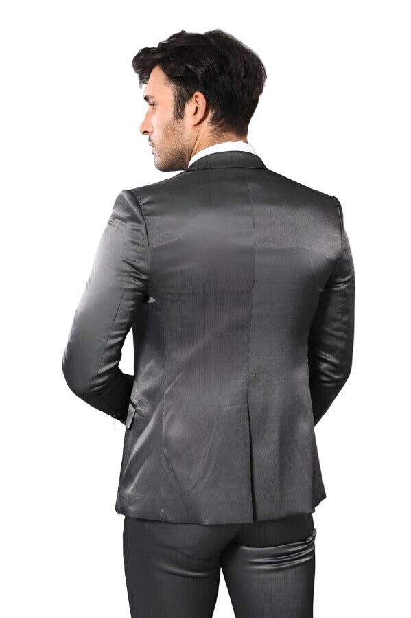 Patterned Shiny Grey Men Suit - Wessi