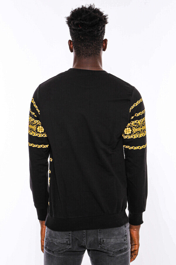Patterned Slim Fit Black Yellow Sweatshirt - Wessi