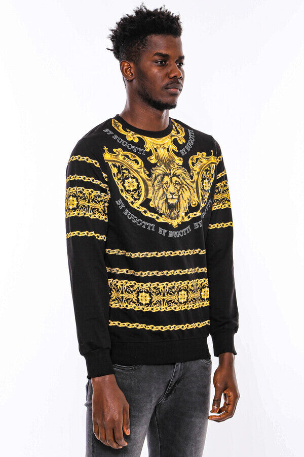 Patterned Slim Fit Black Yellow Sweatshirt - Wessi