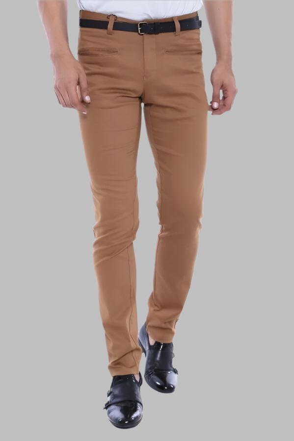 Patterned Slim Fit Cotton Tan Men Pants - Wessi