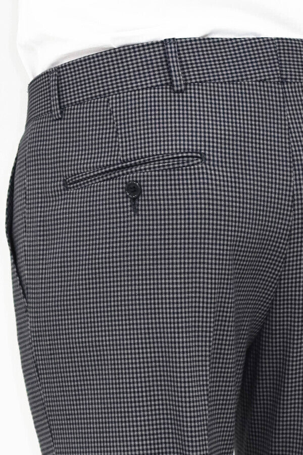 Patterned Slim Fit Dark Grey Men Pants - Wessi