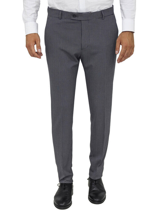 Patterned Slim Fit Dark Grey Men Pants - Wessi