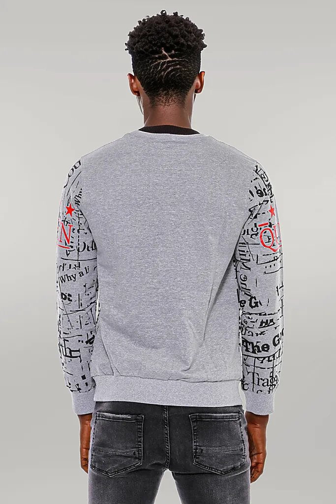 Patterned Slim Fit Grey Sweatshirt - Wessi