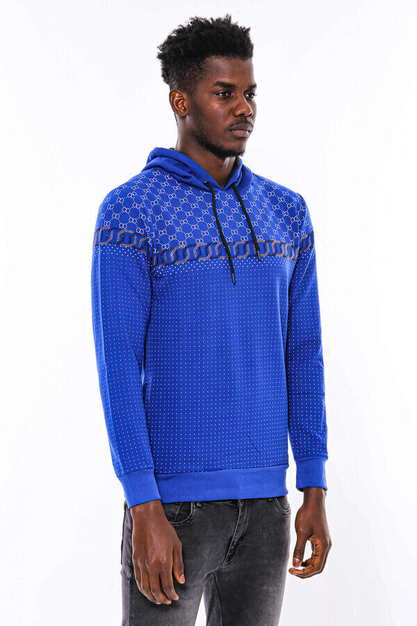 Patterned Slim Fit Indigo Blue Sweatshirt - Wessi