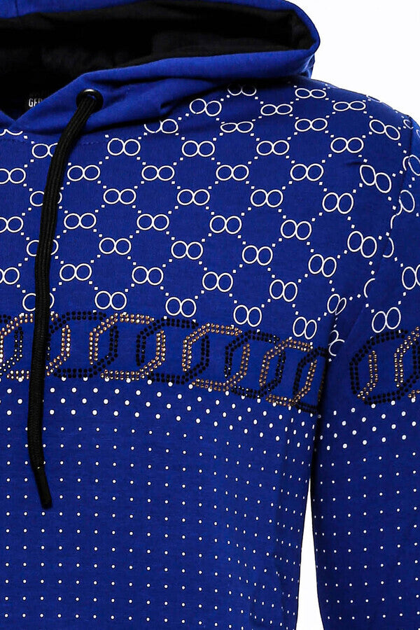 Patterned Slim Fit Indigo Blue Sweatshirt - Wessi