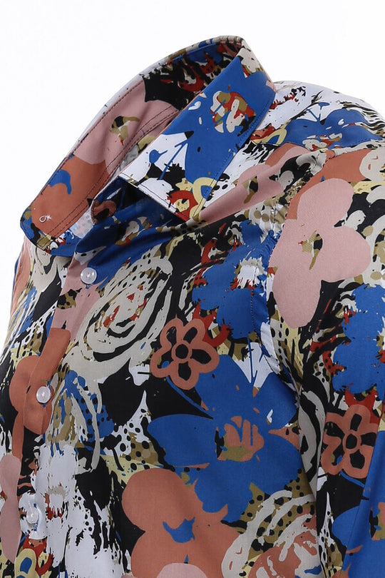 Коричневая мужская рубашка Slim Fit с длинными рукавами с рисунком - Wessi