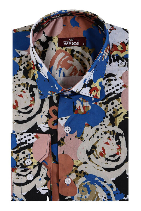 Коричневая мужская рубашка Slim Fit с длинными рукавами с рисунком - Wessi