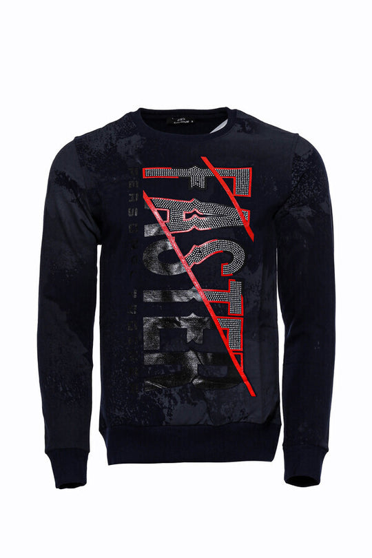 Sweat Homme Bleu Marine Coupe Slim à Motifs - Wessi