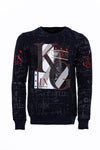 Patterned Slim Fit Navy Blue Sweatshirt - Wessi