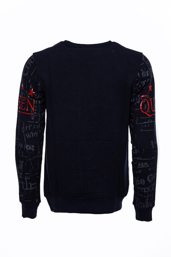 Patterned Slim Fit Navy Blue Sweatshirt - Wessi