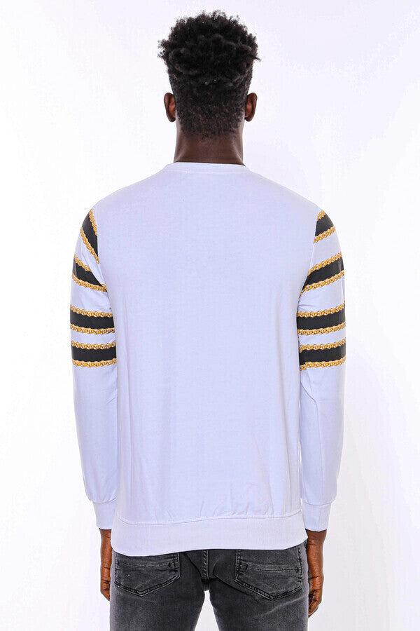 Patterned Slim Fit White Sweatshirt - Wessi