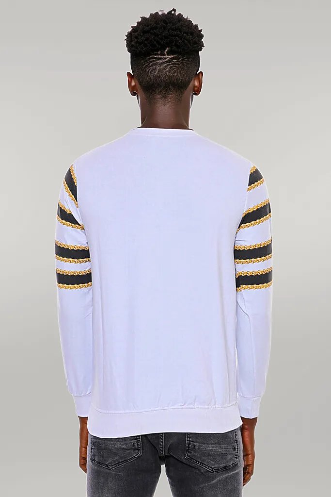 Patterned Slim Fit White Sweatshirt - Wessi