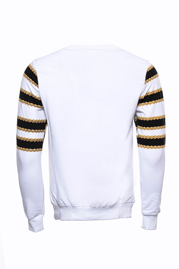 Patterned Slim Fit White Sweatshirt - Wessi