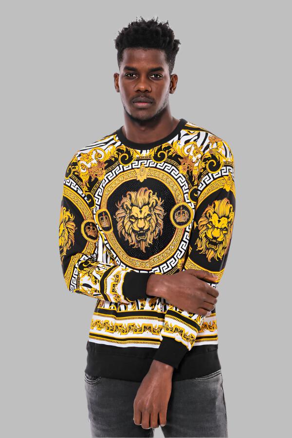 Sweat Homme Coupe Slim à Motifs Jaune Noir - Wessi