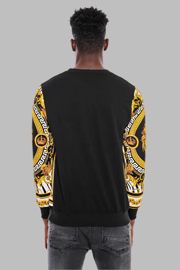 Patterned Slim Fit Yellow Black Men's Sweatshirt - Wessi